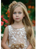 White Embroidered Organza Short Rustic Flower Girl Dress